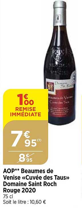 aop beaumes de venise «cuvée des taus» domaine saint roch rouge 2020