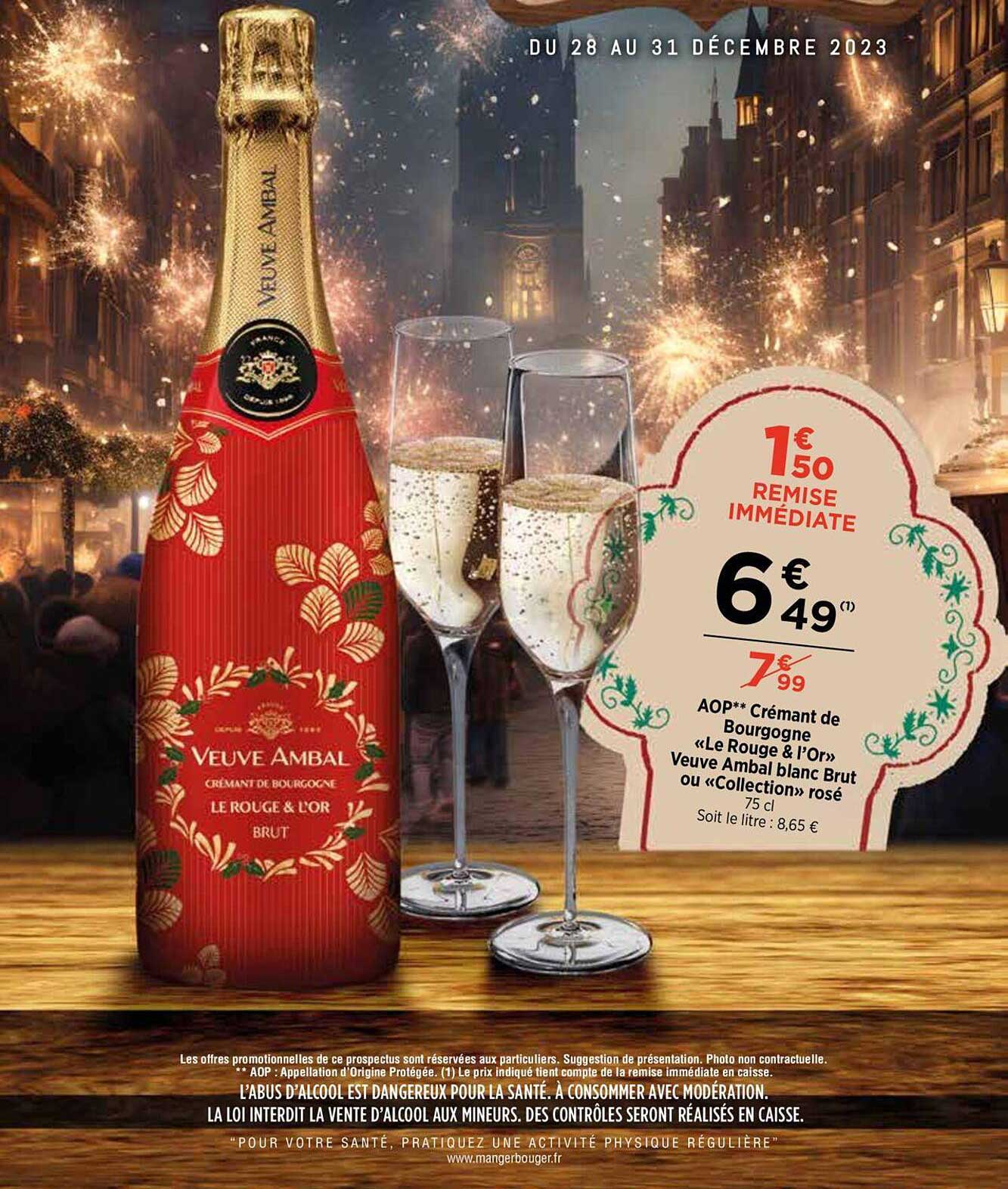 aop crémant de bourgogne «le rouge & l'or» veuve ambal blanc brut ou «collection» rosé