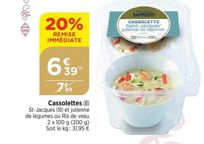 cassolettes st-jacques et julienne de légumes ou ris de veau