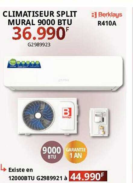 climatiseur split mural 9000 btu berklays