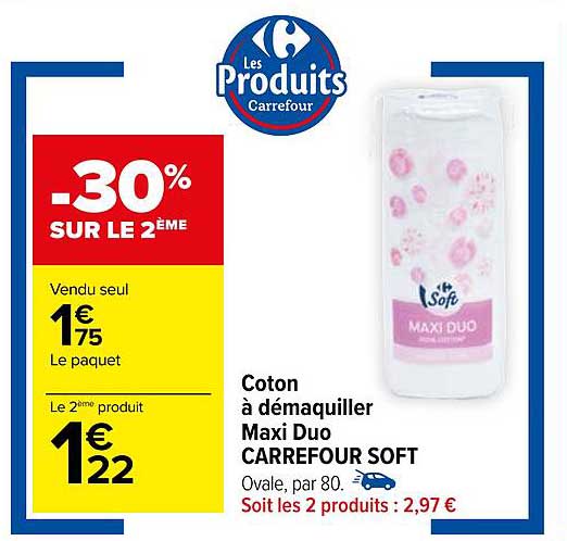 Coton à Démaquiller Maxi Duo Carrefour Soft