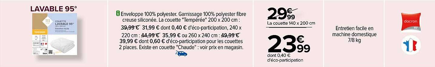couette lavable 95° tex home