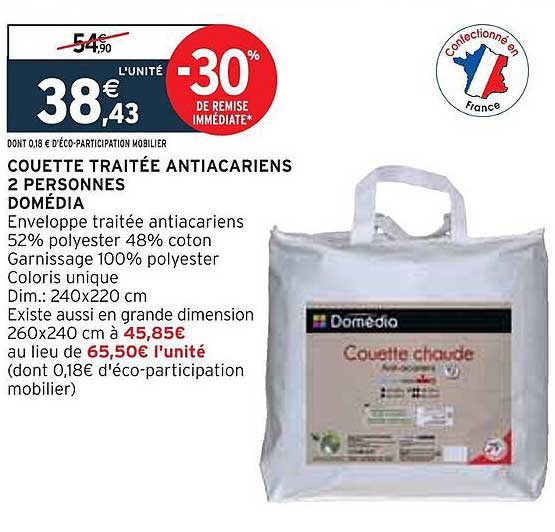 couette traitée antiacariens 2 personnes domédia
