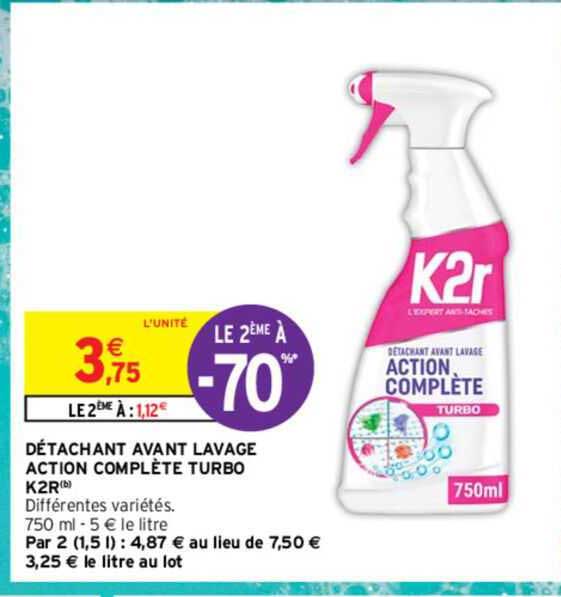 détachant avant lavage action complète turbo k2r