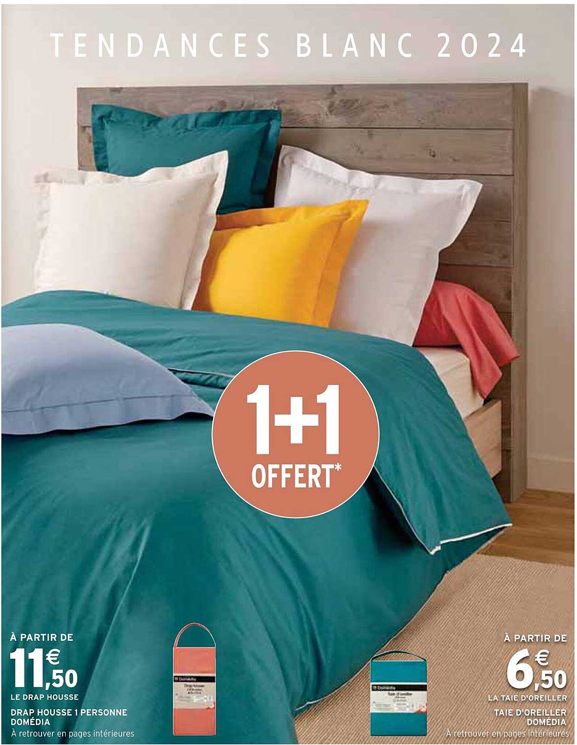 drap housse 1 personne domédia, taie d'oreiller domédia