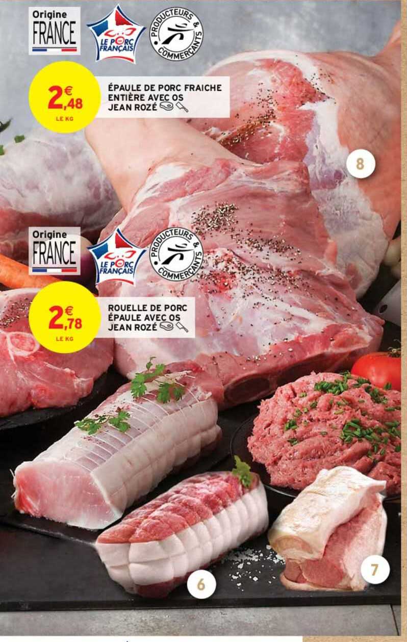 épaule de porc fraîche entière avec os jean rozé, rouelle de porc épaule avec os jean rozé