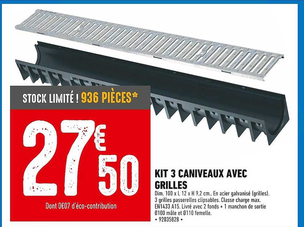 Kit 3 Caniveaux Avec Grilles