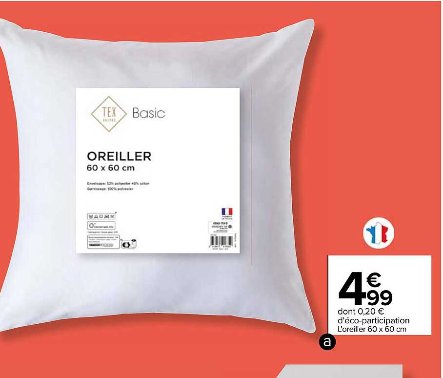 l'oreiller 60 x 60 cm tex home basic