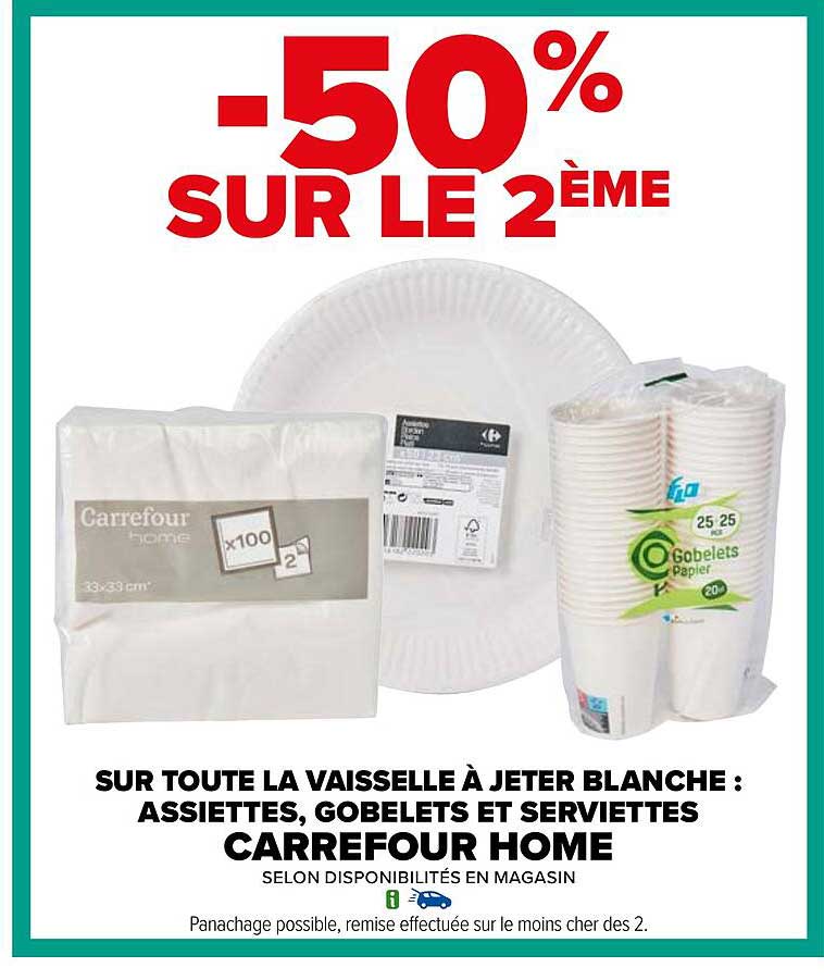 la vaisselle à jeter blanche : assiettes, gobelets et serviettes carrefour home