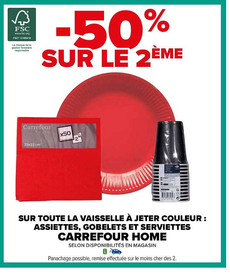 la vaisselle à jeter couleur : assiettes, gobelets et serviettes carrefour home