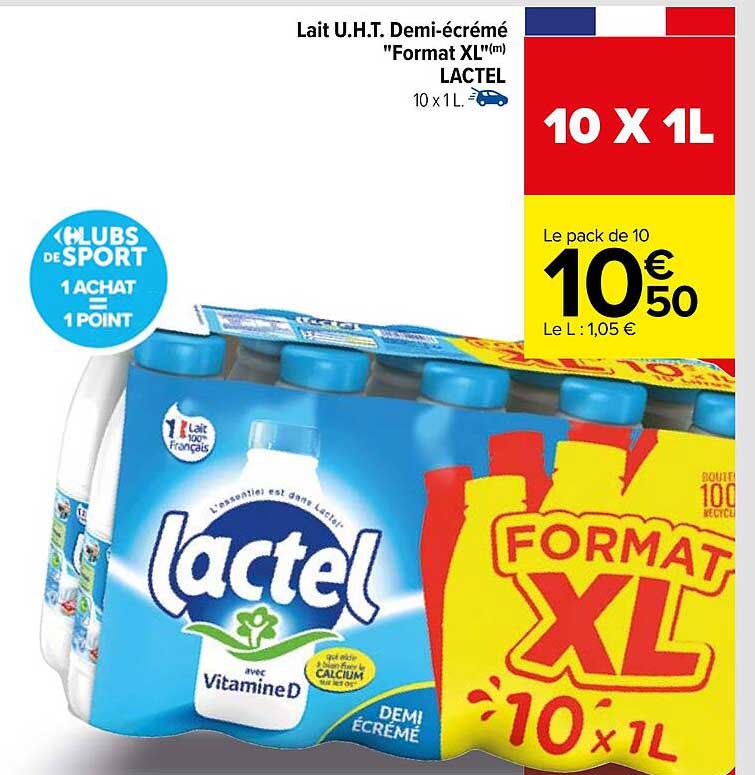 lait u.h.t. demi-écrémé "format xl" lactel