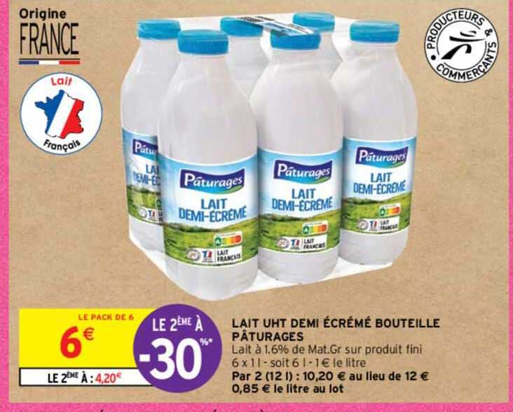 Lait Uht Demi écrémé Bouteille Pâturages