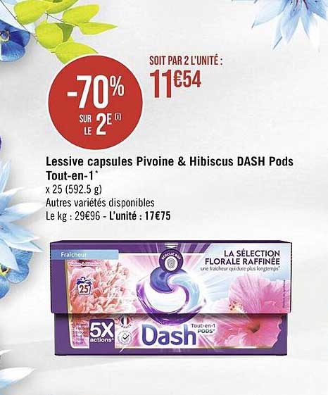 lessive capsules pivoine & hibiscus dash pods tout-en-1