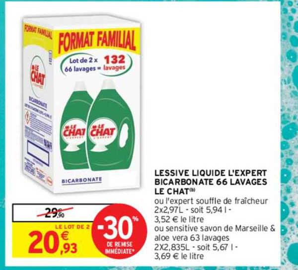 lessive liquide l'expert bicarbonate 66 lavages le chat