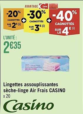 lingettes assouplissantes sèche-linge air frais casino