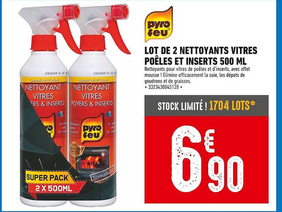 lot de 2 nettoyants vitres poêles et inserts 500 ml pyrofeu