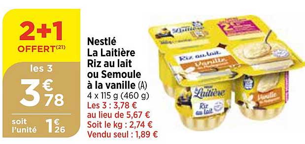 Nestlé La Laitière Riz Au Lait Ou Semoule à La Vanille