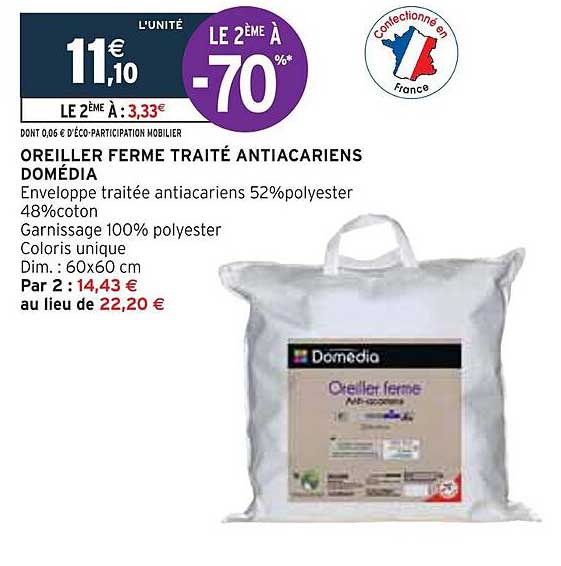 oreiller ferme traité antiacariens domédia