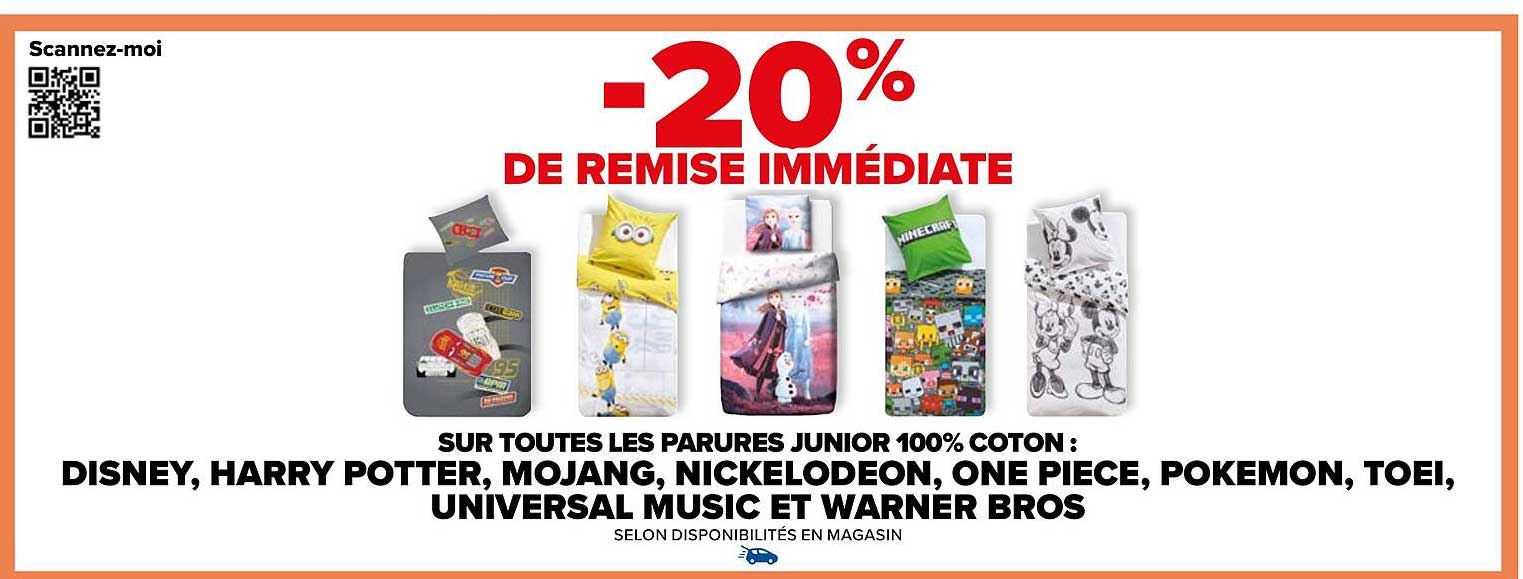 parures junior 100% coton : disney, harry potter, mojang, nickelodeon, one piece, pokémon, toei universal music et warner bros