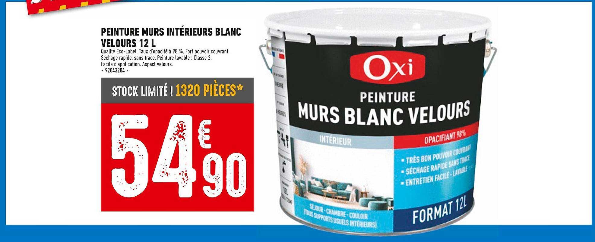 peinture murs intérieurs blanc velours 12 l oxi