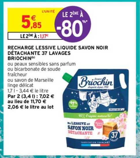 recharge lessive liquide savon noir détachante 37 lavages briochin