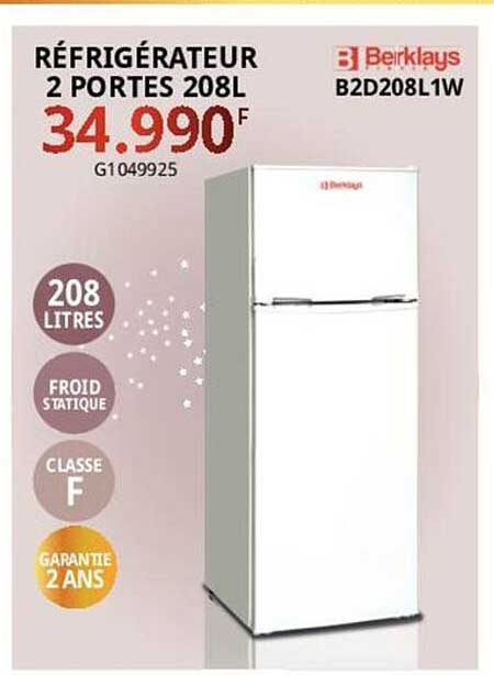 Réfrigérateur 2 Portes 208l Berklays