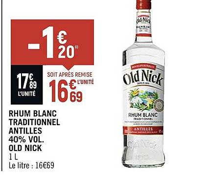 rhum blanc traditionnel antilles 40% vol. old nick