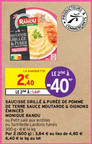 saucisse grillée & purée de pomme de terre sauce moutarde & oignons émincés monique ranou