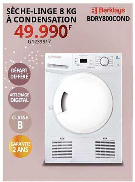 sèche-linge 8kg à condensation berklays