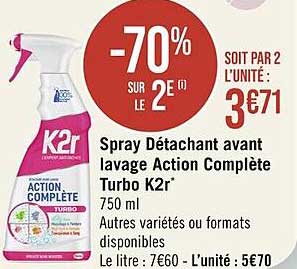 spray détachant avant lavage action complète turbo k2r