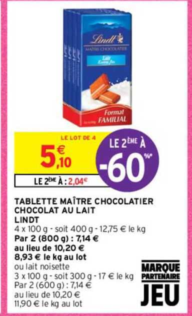 tablette maître chocolatier chocolat au lait lindt