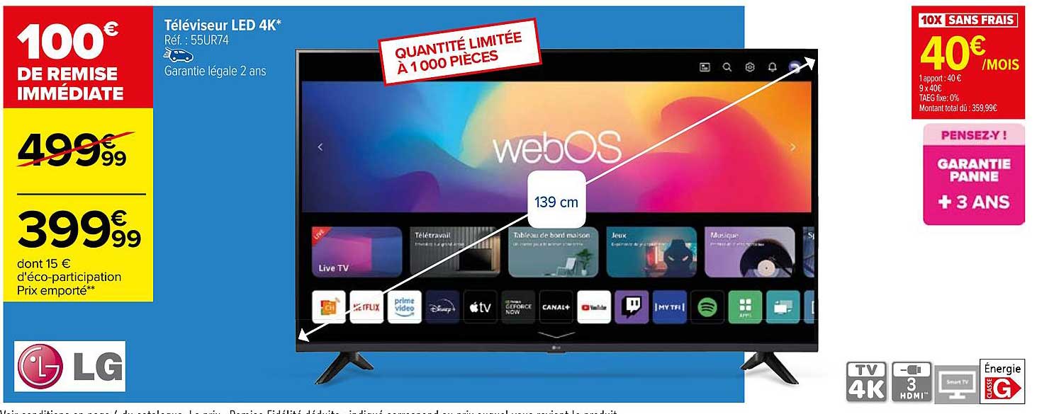 Téléviseur Led 4k 139 Cm Lg