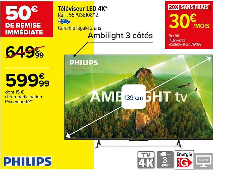 Téléviseur Led 4k 139 Cm Philips