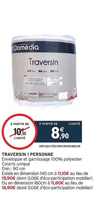 traversin 1 personne domédia