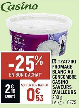 tzatziki fromage blanc au concombre casino saveurs d'ailleurs