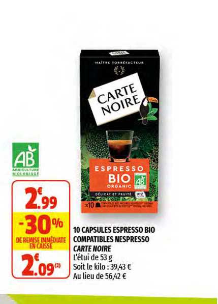 10 capsules espresso bio compatibles nespresso carte noire
