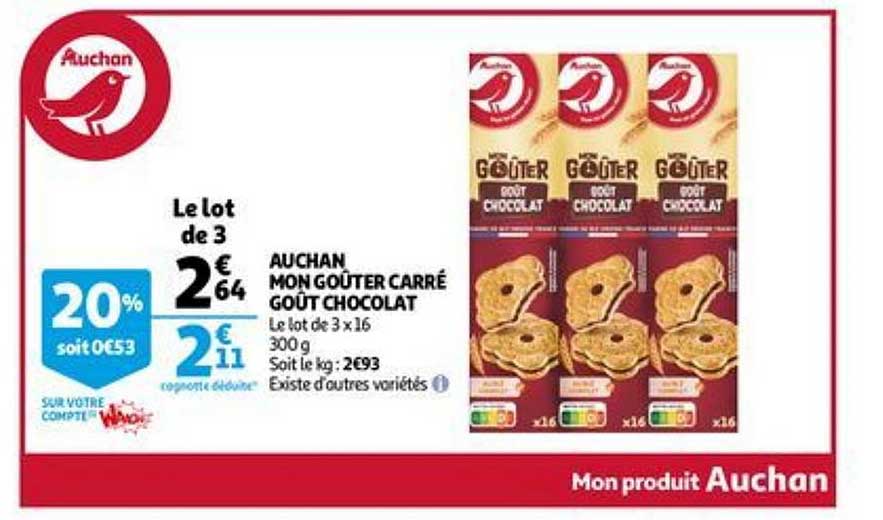 auchan mon goûter carré goût chocolat