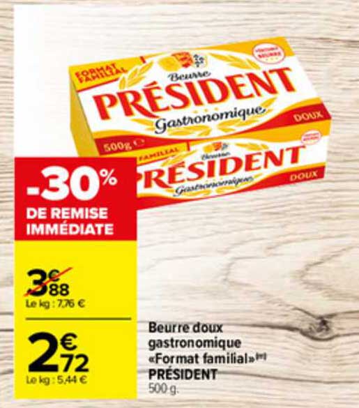 Beurre Doux Gastronomique «format Familial» Président