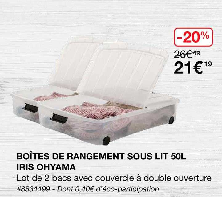 boîtes de rangement sous lit 50l iris ohyama