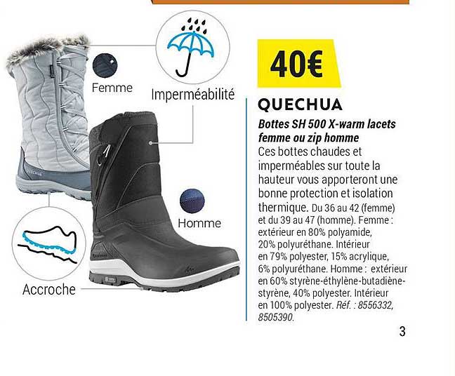 botte sh 500 x warm lacets femme ou zip homme quechua