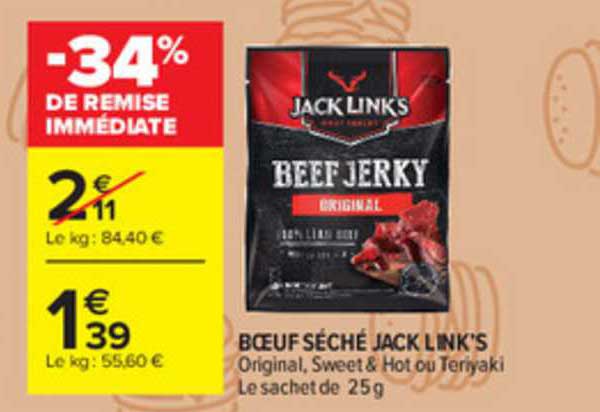 bœuf séché jack link's -34% de remise immédiate