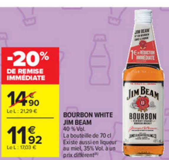bourbon white jim beam -20% de remise immédiate