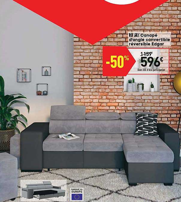 canapé d'angle convertible réversible edgar