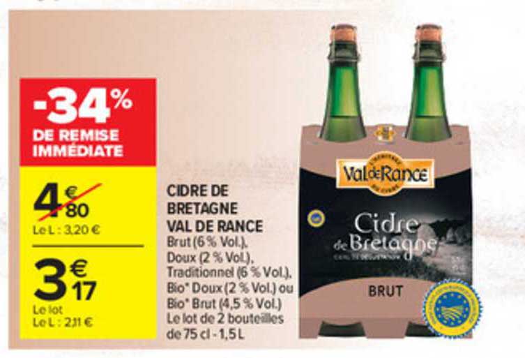 cidre de bretagne val de rance -34% de remise immédiate