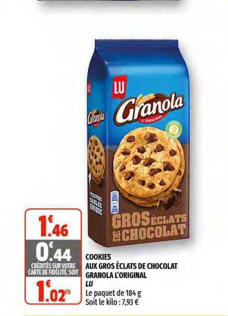 Cookies Aux Gros éclats De Chocolat Granola L'original Lu
