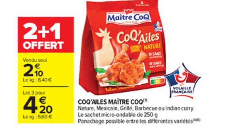 coq'ailes maître coq 2+1 offert