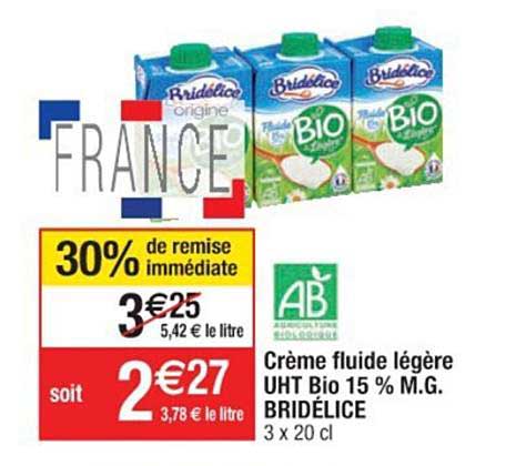 Crème Fluide Légère Uht Bio 15% M.g. Bridélice