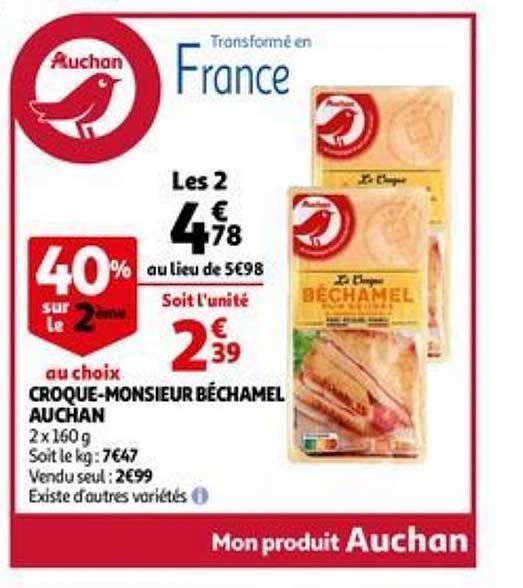 croque-monsieur béchamel auchan