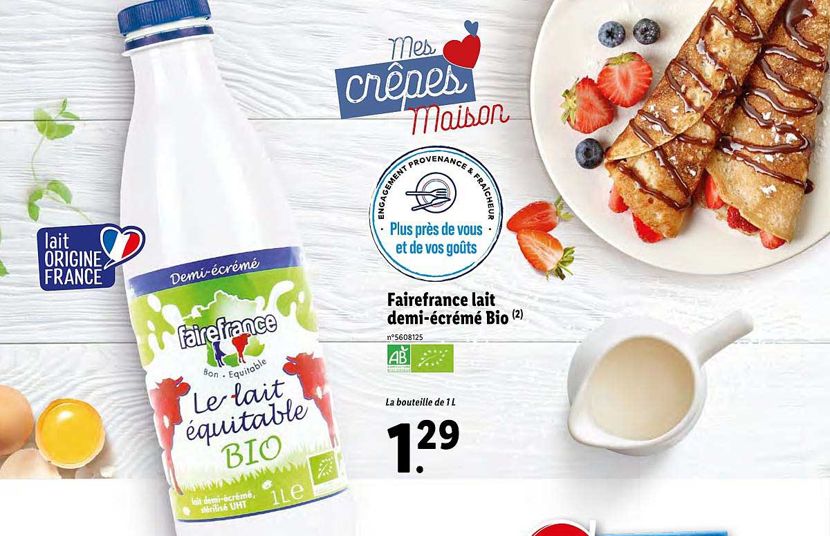 fairefrance lait demi-écrémé bio