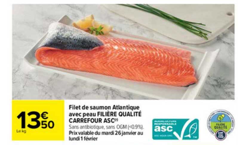 Filet De Saumon Atlantique Avec Peau Filière Qualité Carrefour Asc